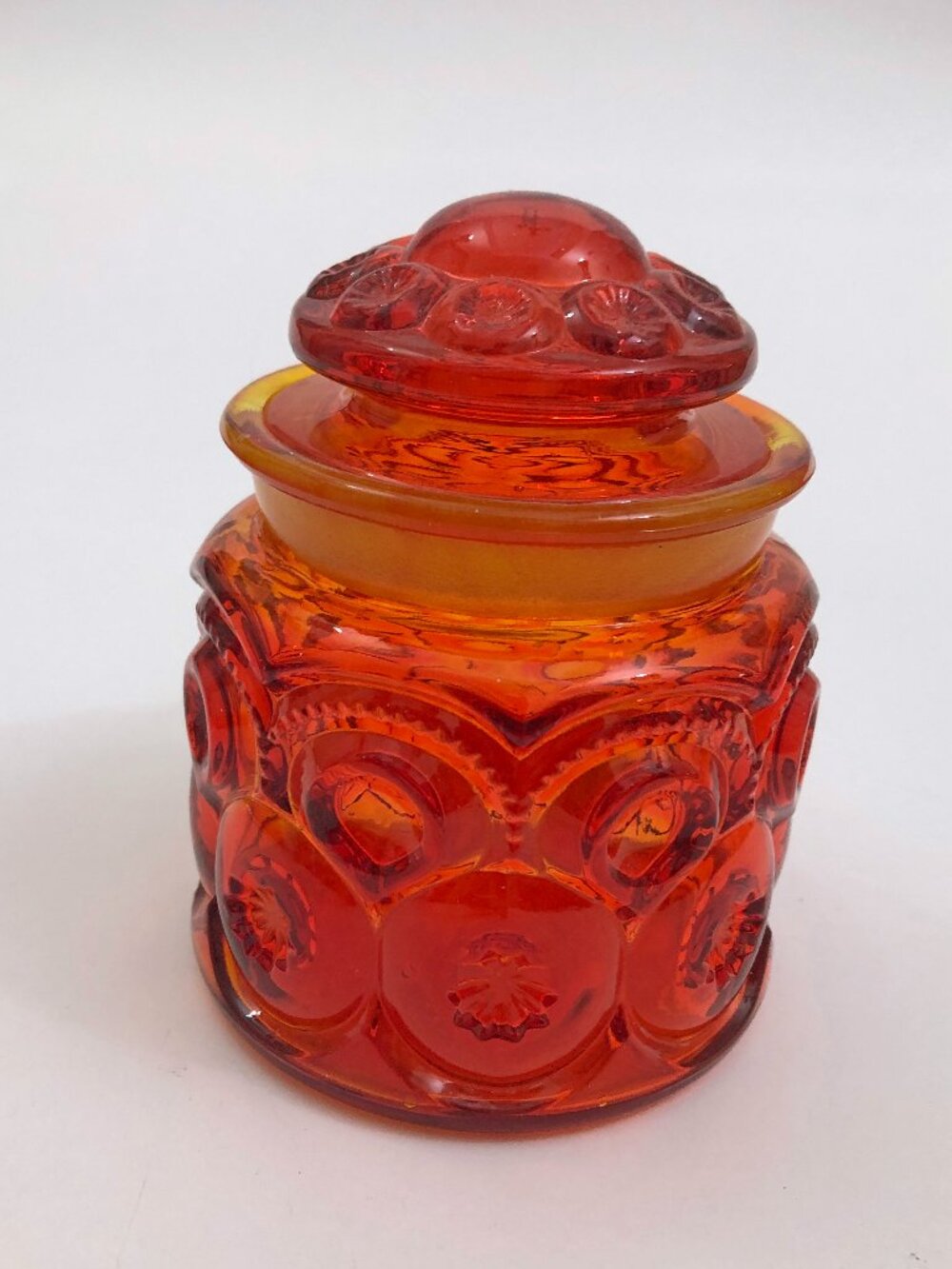 LE Smith Amberina Moon & Stars Small Red Canister 4.75x4 inches